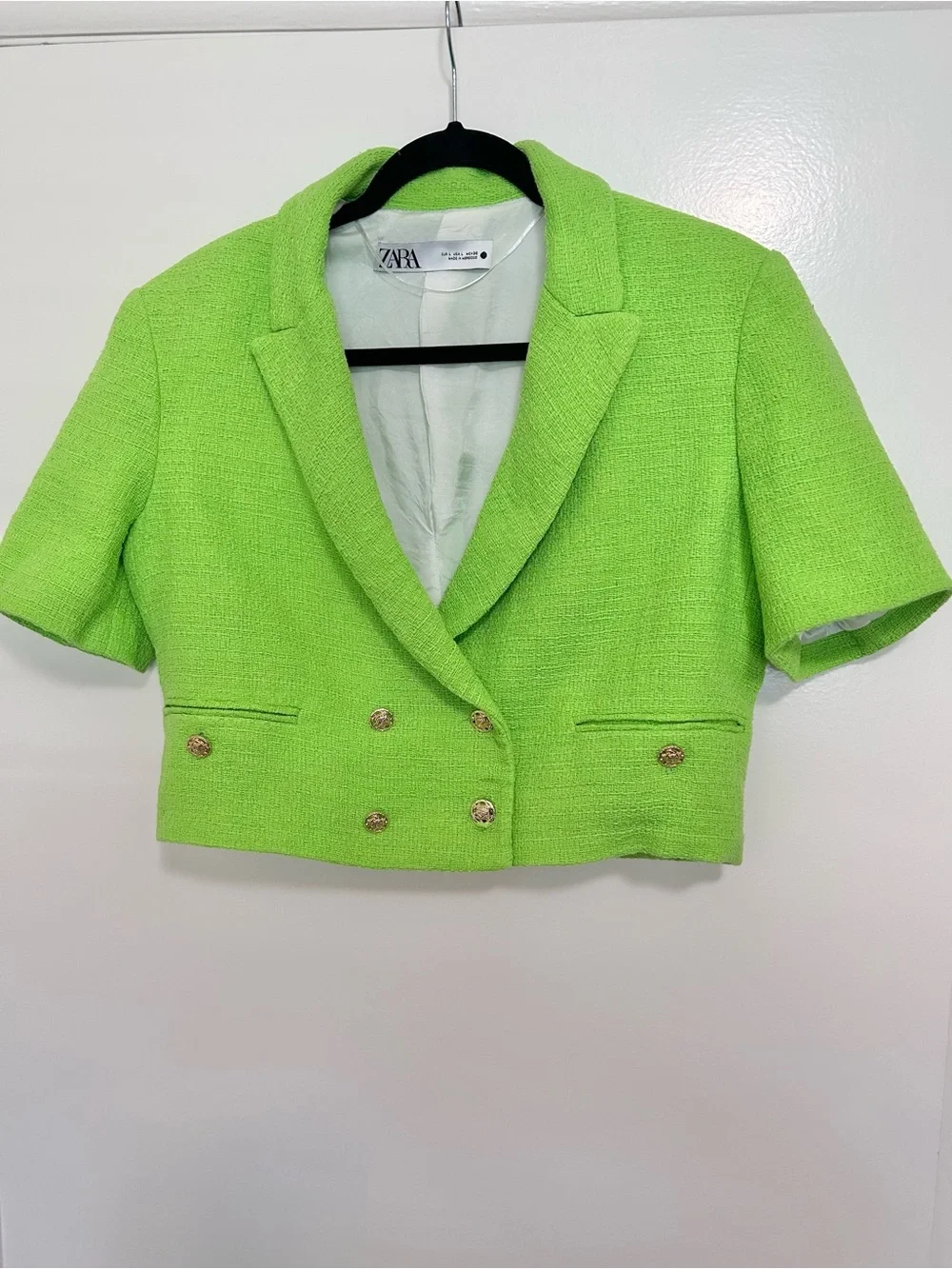 Zara Textured Crop Neon Green Blazer Jacket Size Large - Picture 2 of 15